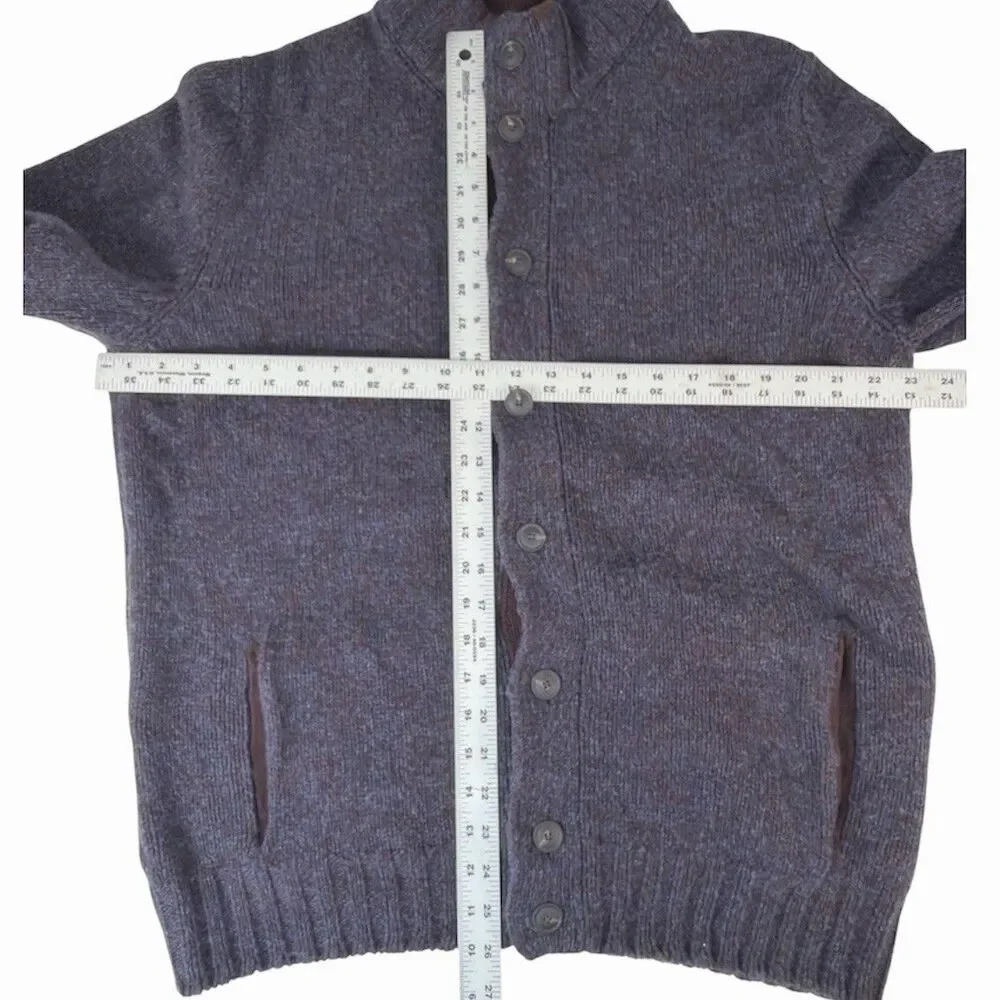 Gran Sasso Mens 54/L Virgin Wool Full Button Front Sweater Navy Burgundy Italy
